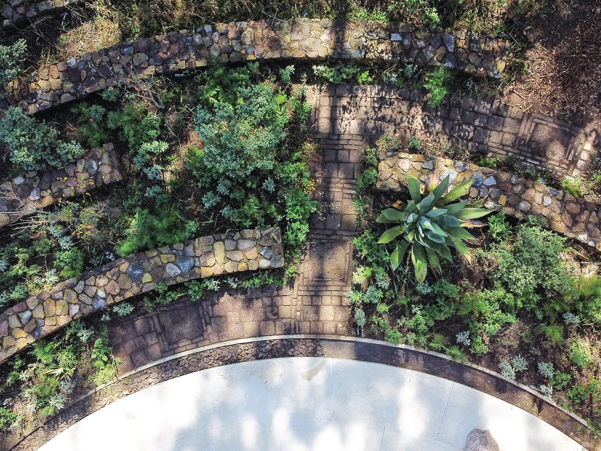 Aerial view of paved garden