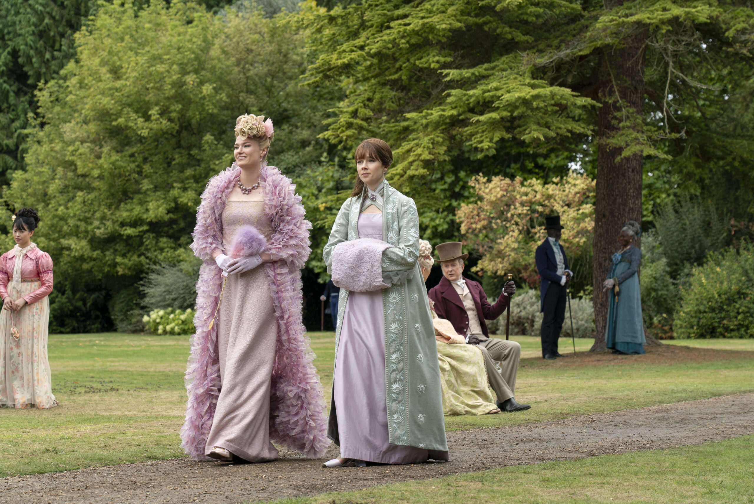 Bridgerton. (L to R) Jessica Madsen as Cressida Cowper, Claudia Jessie as Eloise Bridgerton in episode 301 of Bridgerton. Cr. Liam Daniel/Netflix © 2024