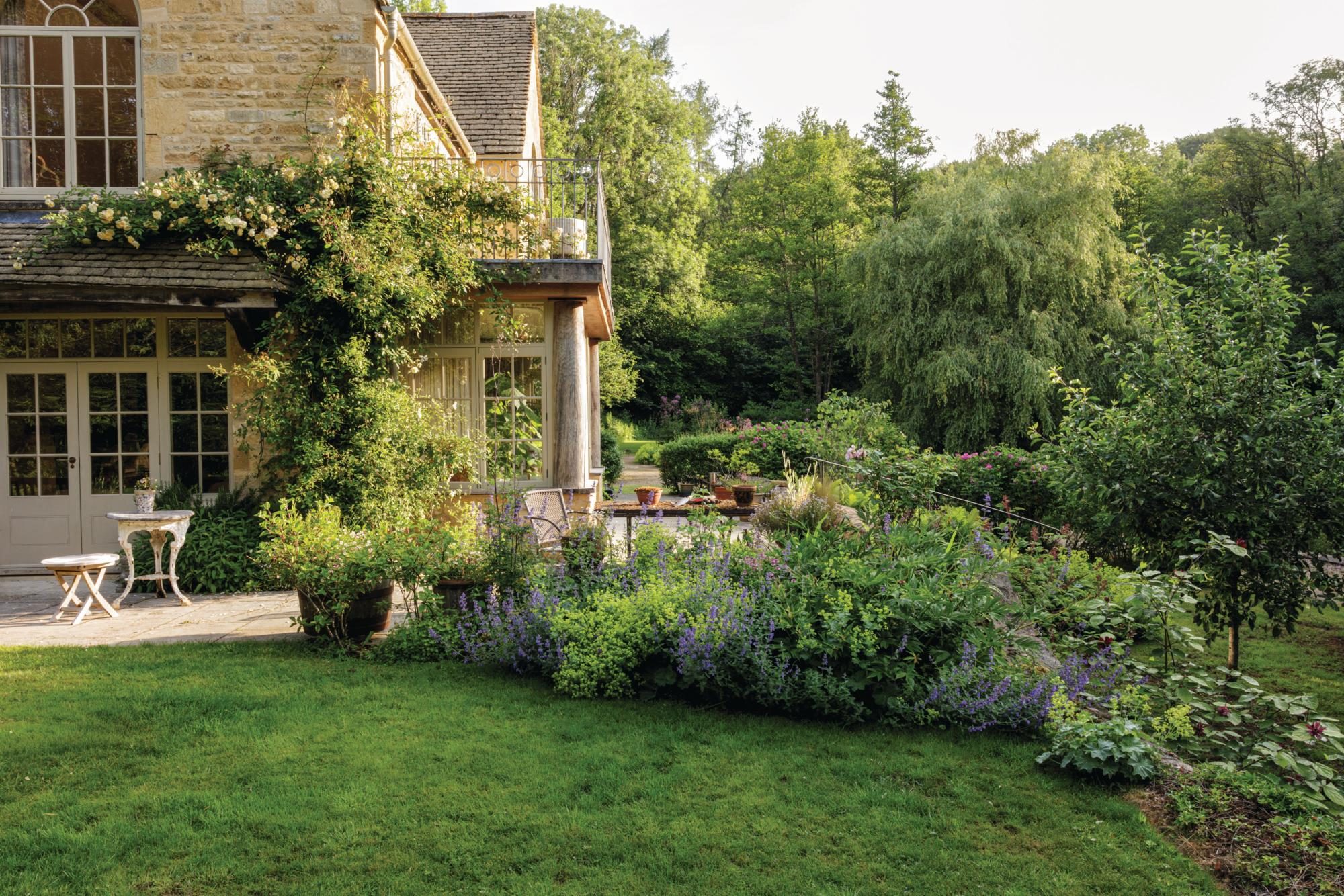 House with terrace and green garden