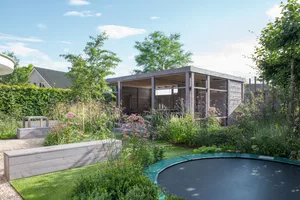 A submerged trampoline in a family garden in the Netherlands designed by Carrie Preston A submerged trampoline in a family garden in the Netherlands designed by Carrie Preston