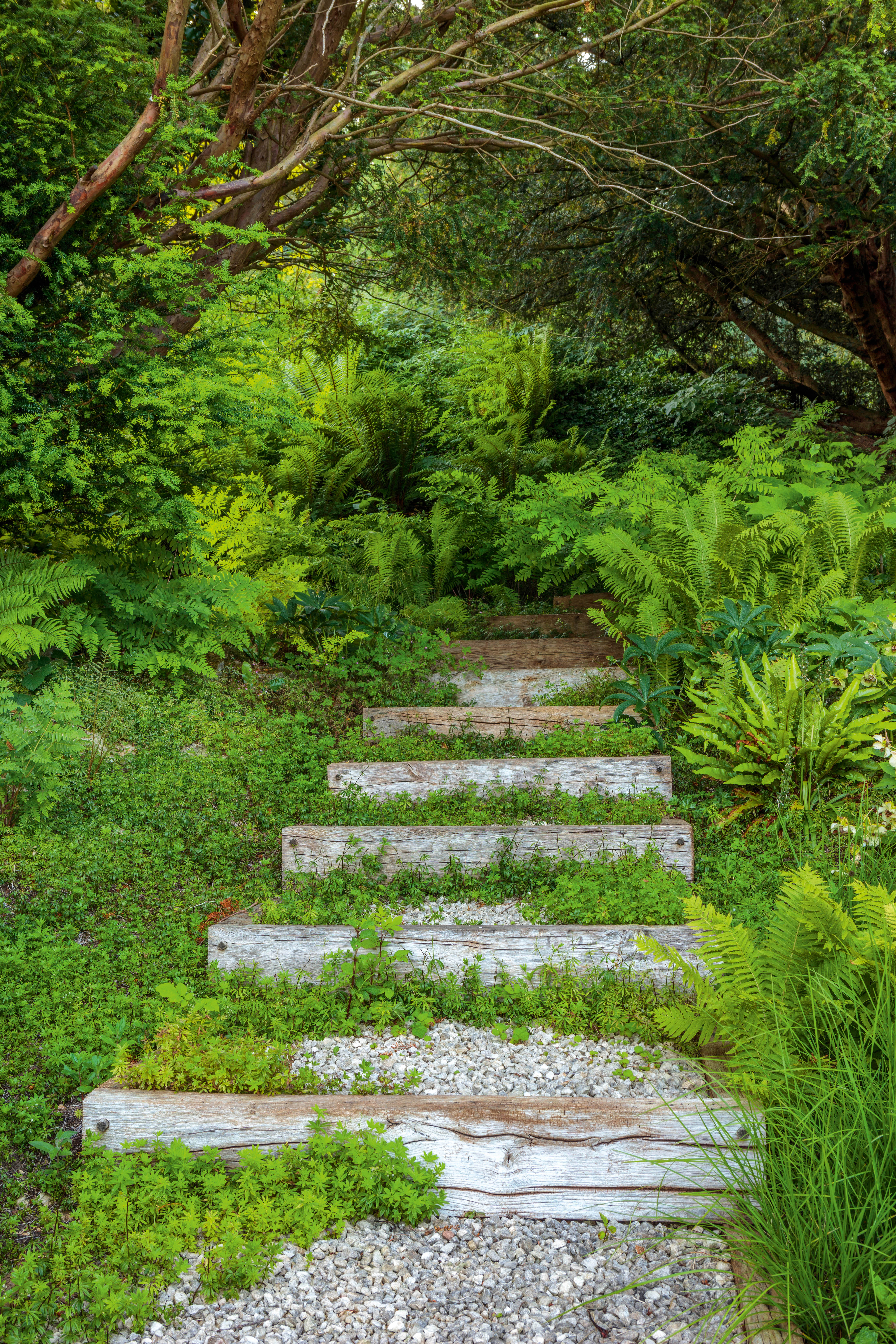 Steps made from oak sleepers