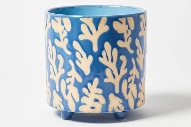 Oliver Bonas Nias Coral Blue Ceramic Plant Pot Large
