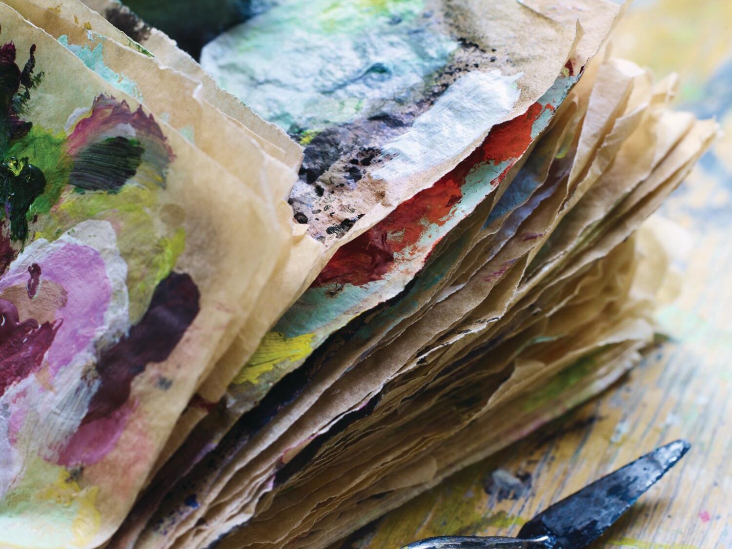 Paints on paper and art materials