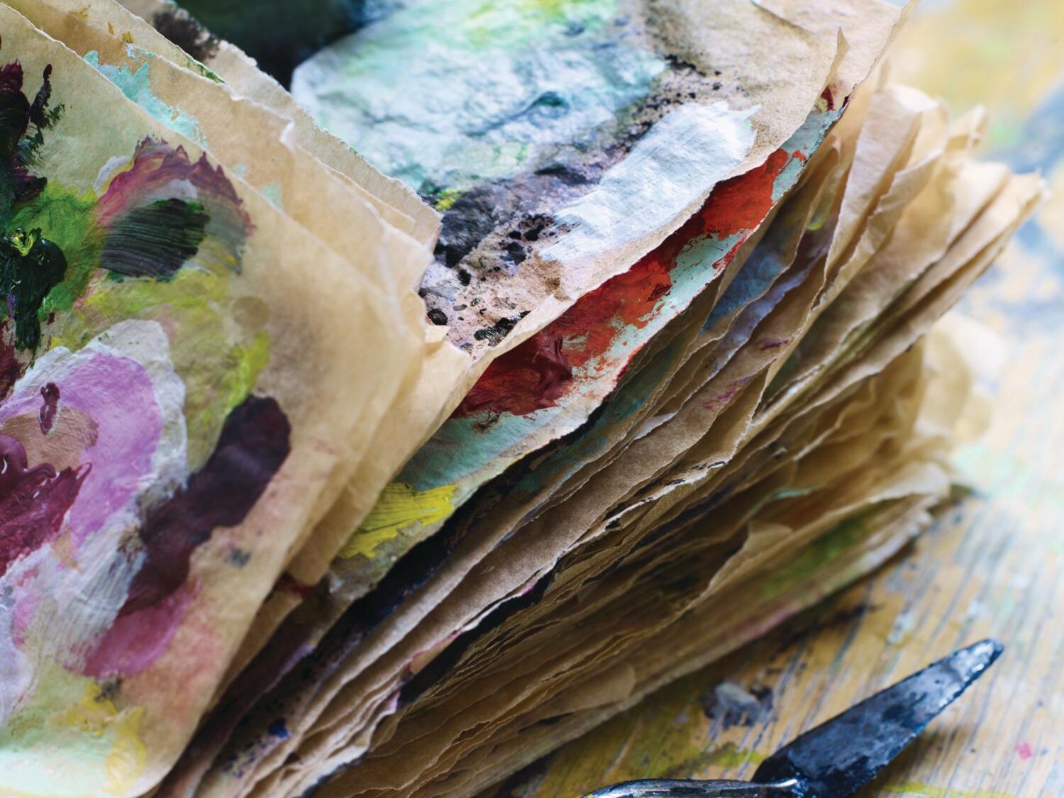 Paints on paper and art materials
