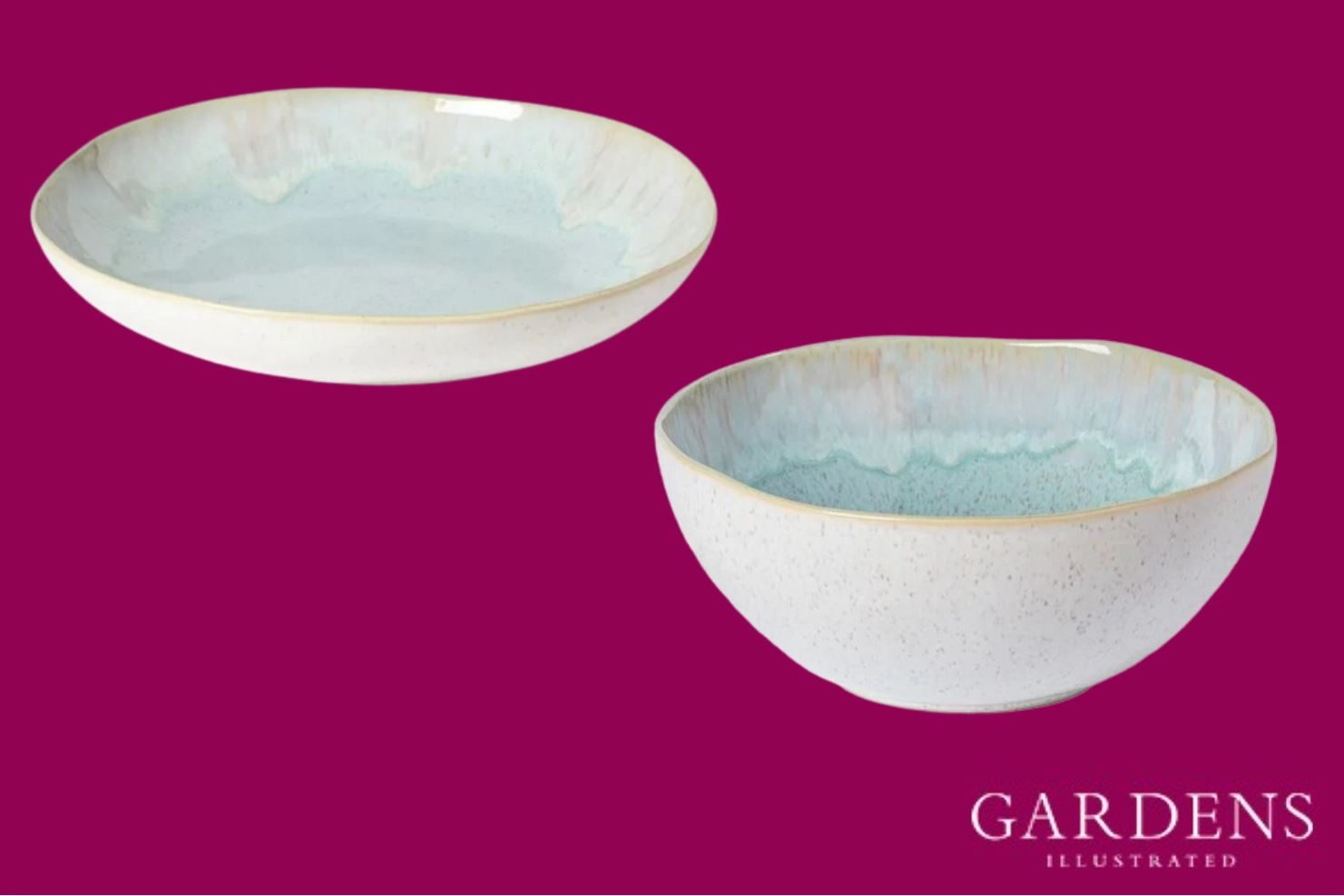 Casafina Eivissa Sea Blue Serving Bowls on a pink background