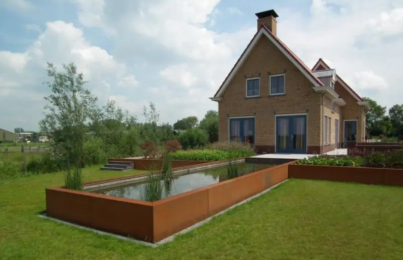 Corten Steel Pond in a large garden