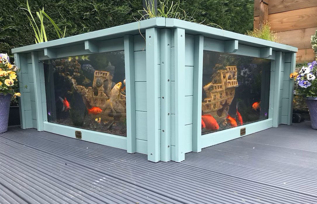 Lotus Clear View Garden Aquarium on decking