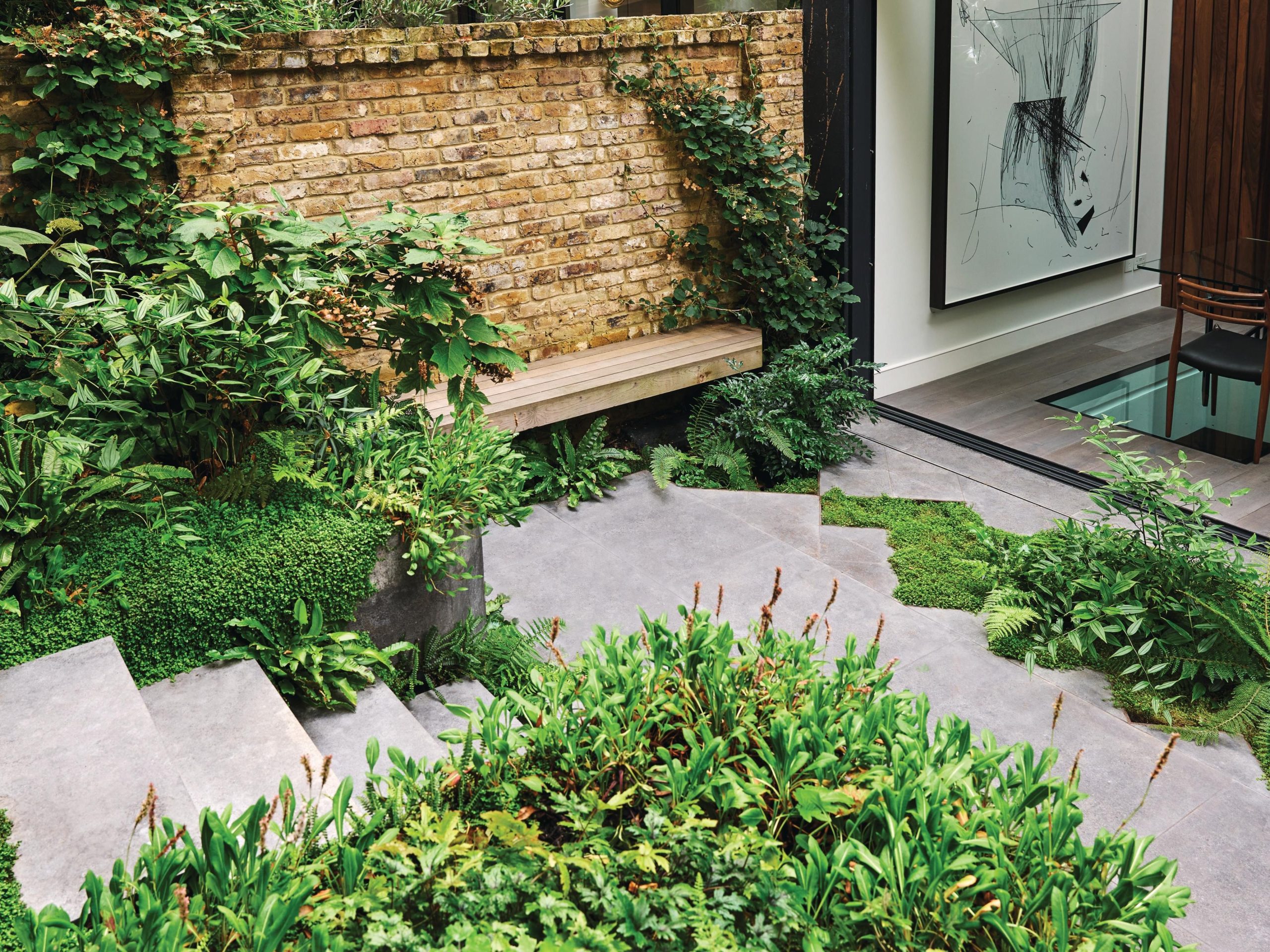 House and garden countyard with steps