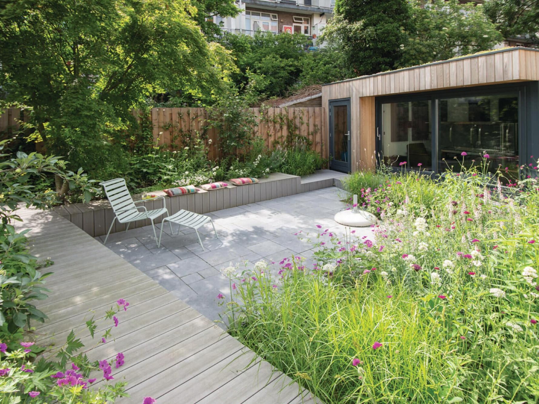 Garden with house and paving