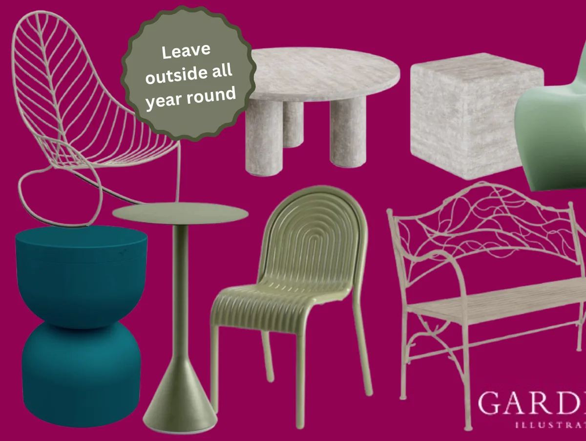 Weather-resistant furniture Garden furniture on a pink background