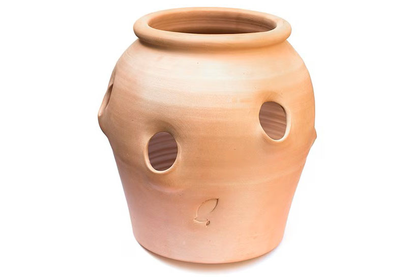 Terracotta Strawberry Pot on a white background