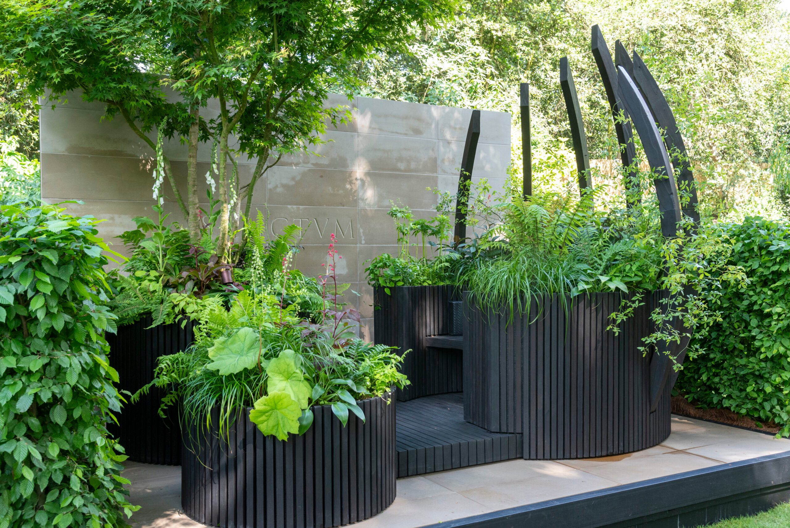 Sanctum at RHS Chelsea Flower Show. Designed by Sonja Kalkschmidt. Container Garden.