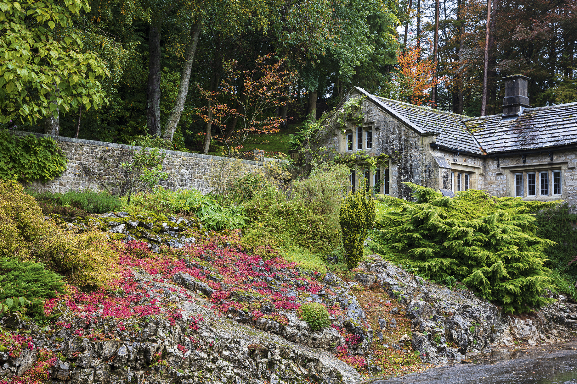 Steep bank Parcevall Hall in North Yorkshire
