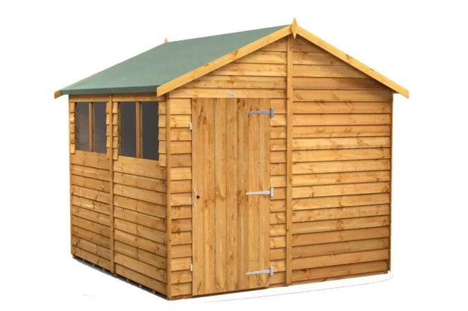 Power 8x8 Overlap Apex Shed on a white background