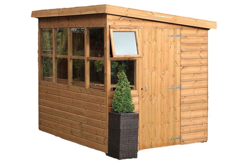 8' x 6' Traditional Shiplap Sun Pent Gable Wooden Shed on a white background