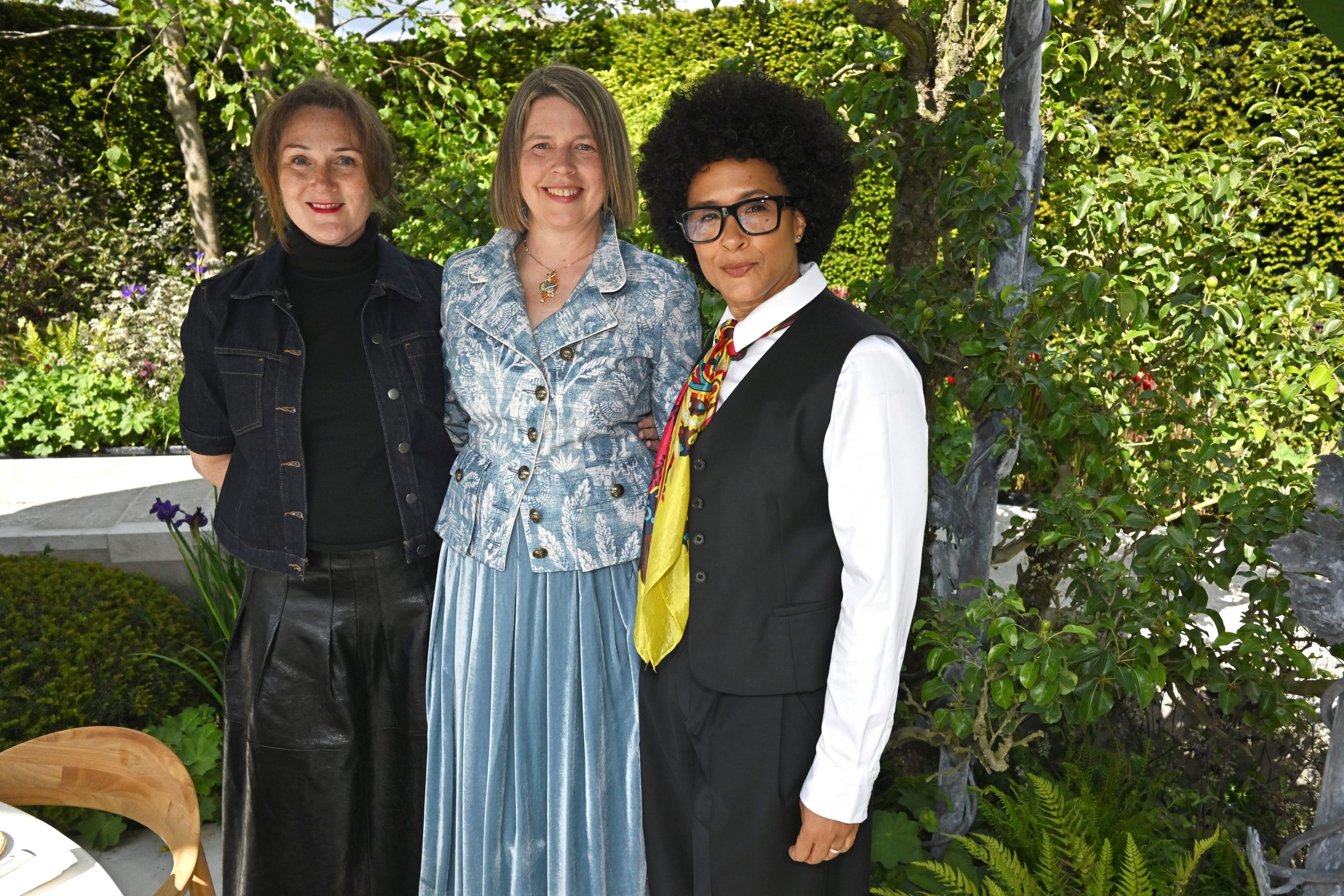 (L to R) Ruth Gemmell, Catherine MacDonald and Golda Rosheuvel attend The Boodles Garden designed by Catherine MacDonald of Landform Consultants at the RHS Chelsea Flower Show 2026 © Dave Benett/Getty Images for Boodles