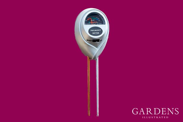 Moisture and PH meter on a pink background