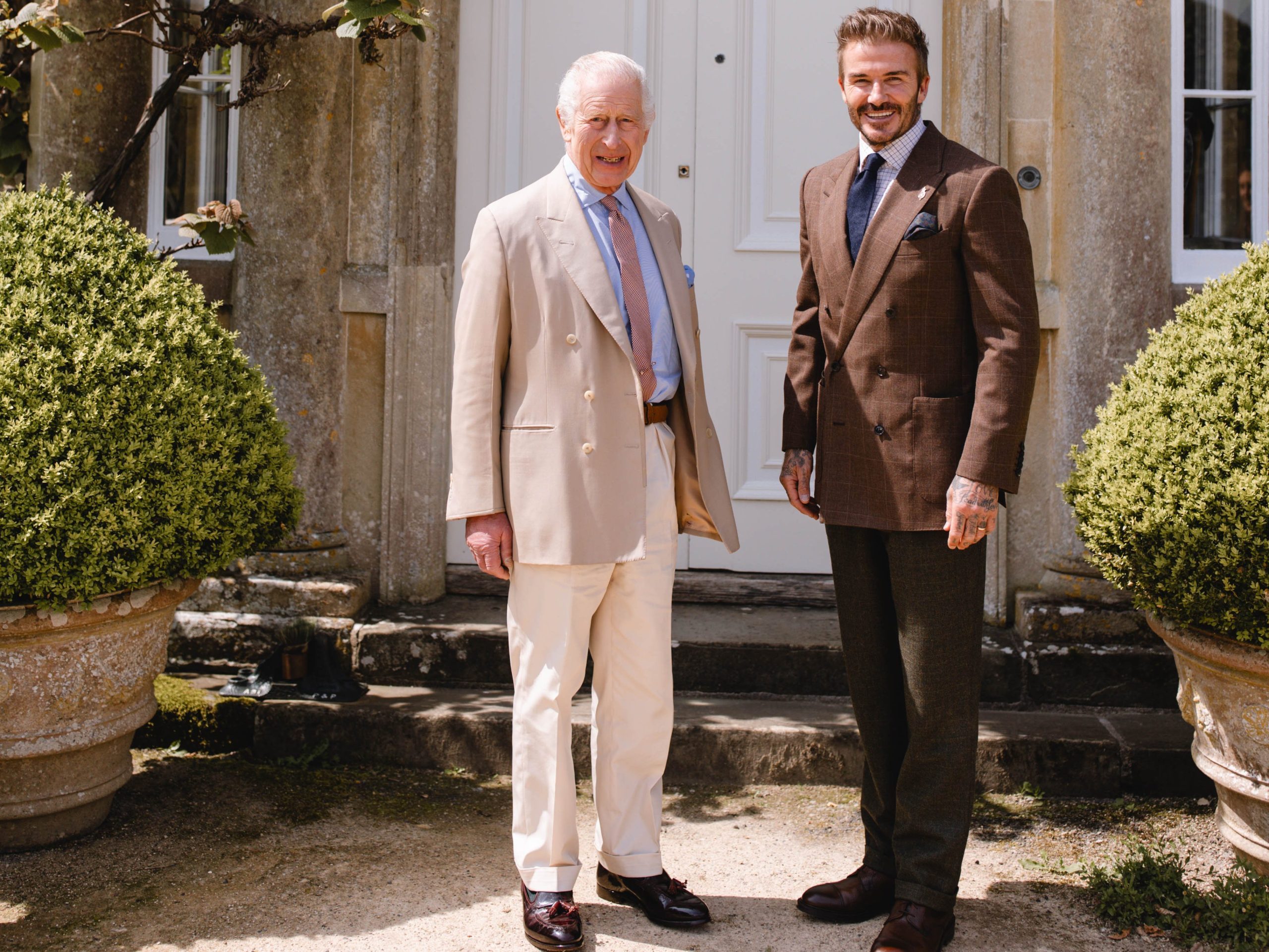 The King and Sir David Beckham at Highgrove Gardens