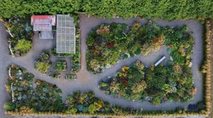 display garden at Antique Perennials Aerial view of garden