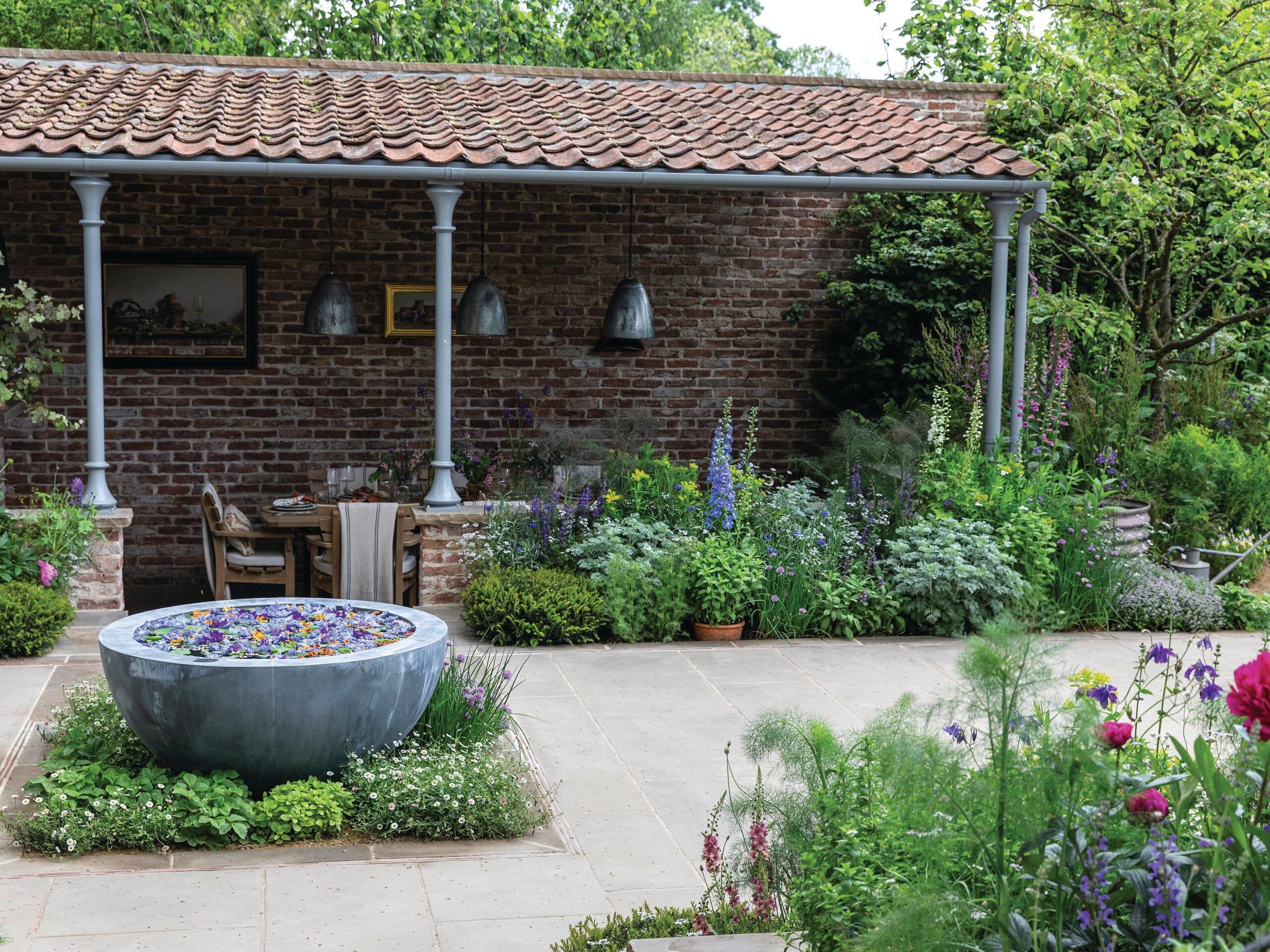 Cottage style garden in bloom