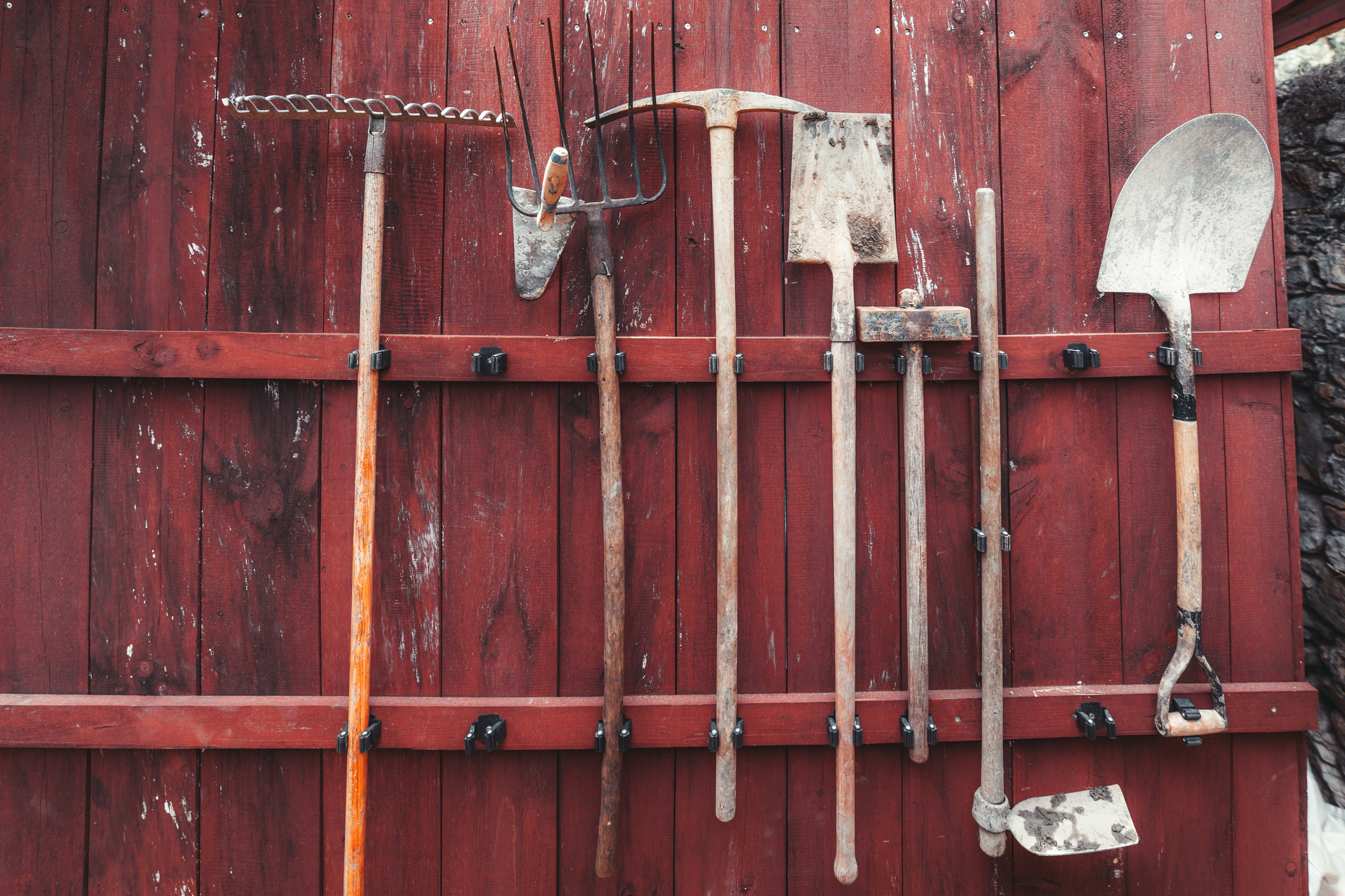 Wall-mounted garden tools