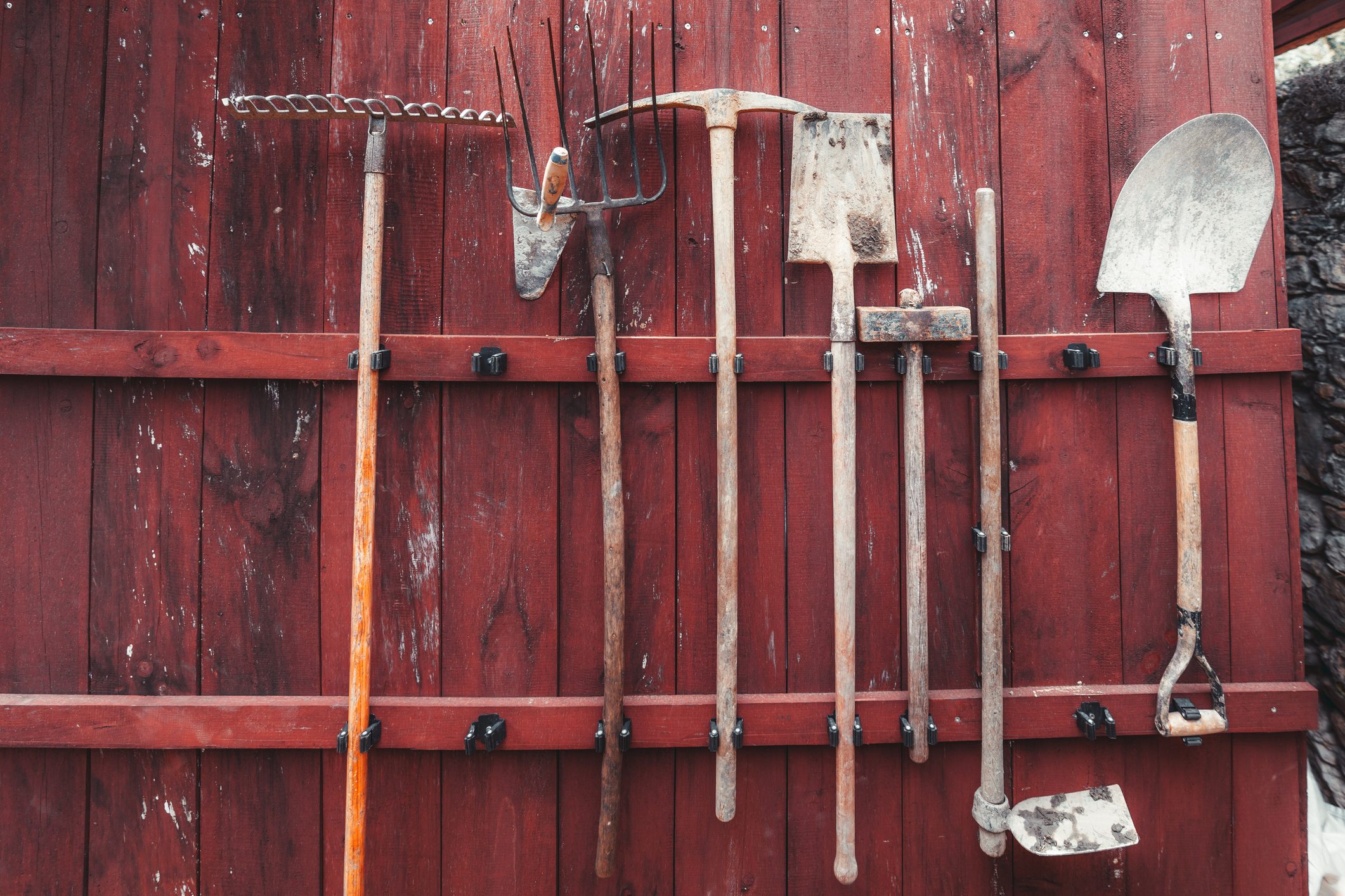 Wall-mounted garden tools