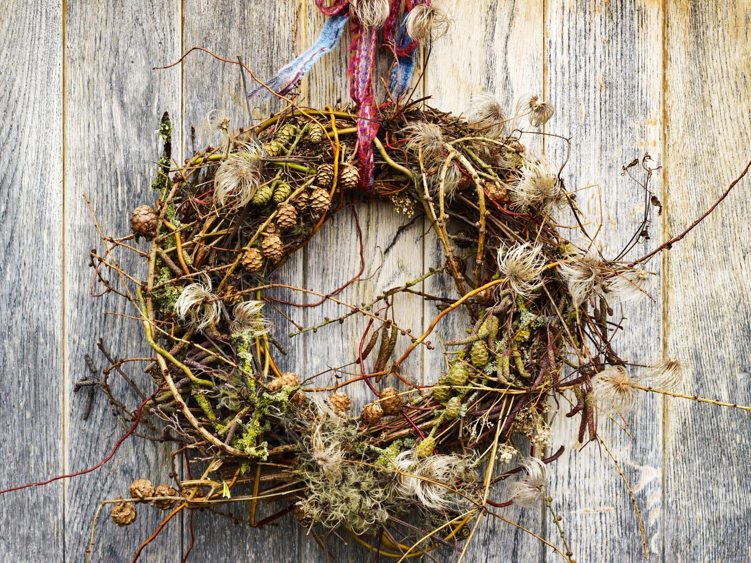 A Christmas bird's nest wreath