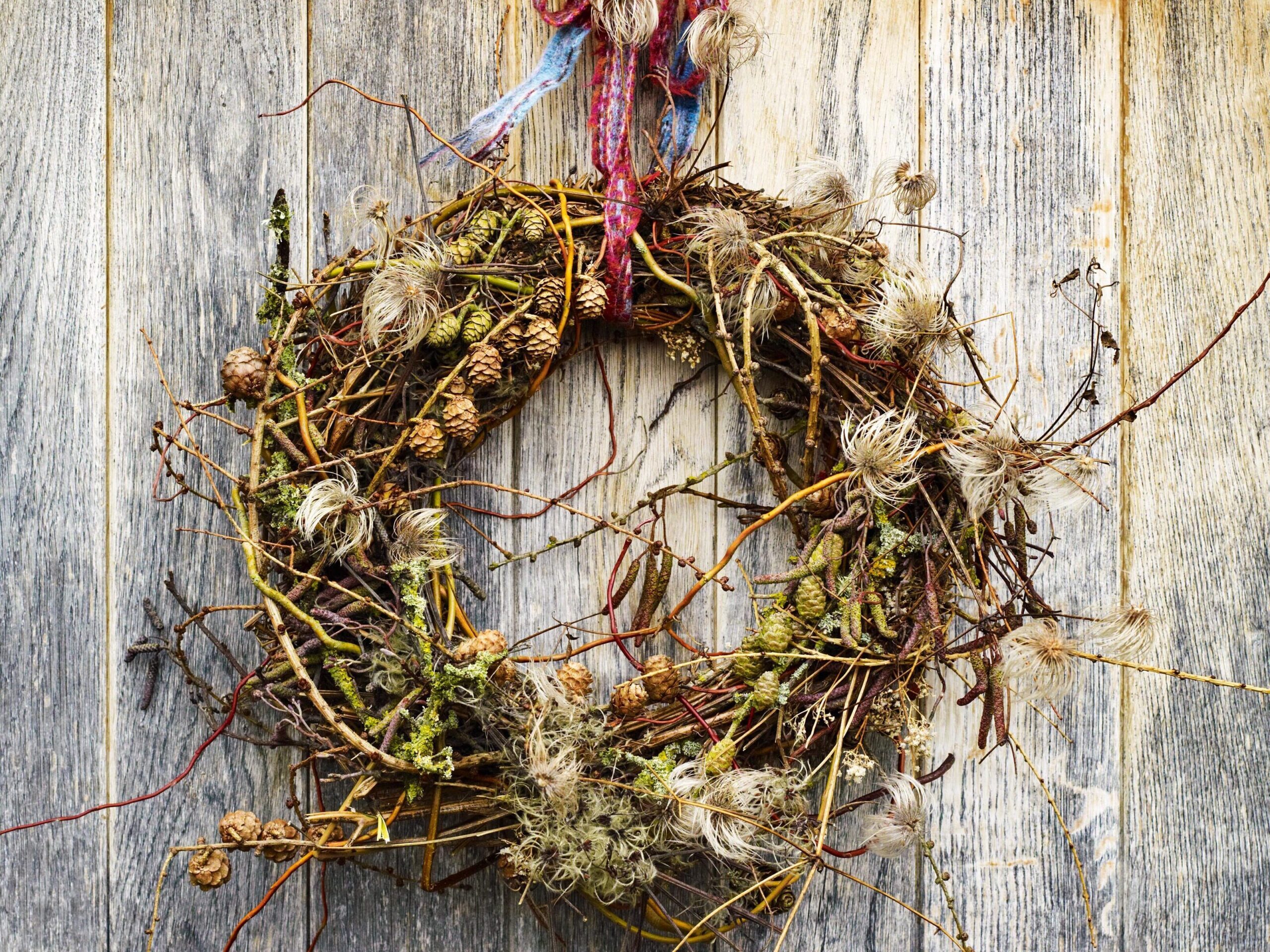 A Christmas bird's nest wreath