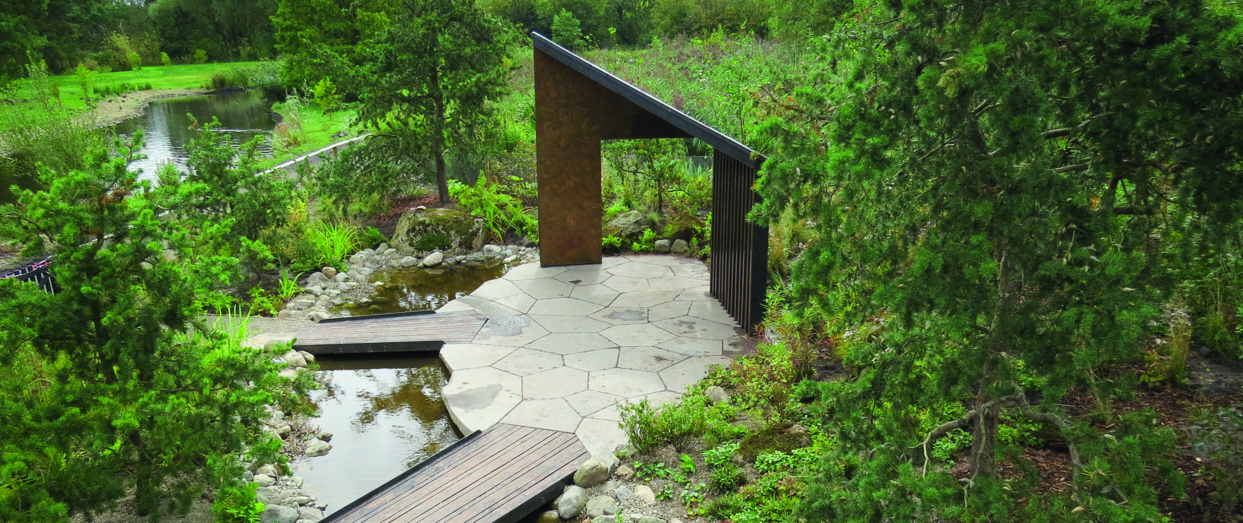 The 2017 Royal Bank of Canada garden, designed by Charlotte Harris and inspired by the boreal forests of Ontario, took three months to relocate to the Wooded Wetlands at WWT Martin Mere Wetland Centre in Lancashire.