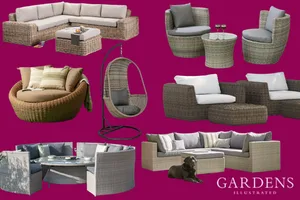 Rattan furniture Rattan furniture on a pink background