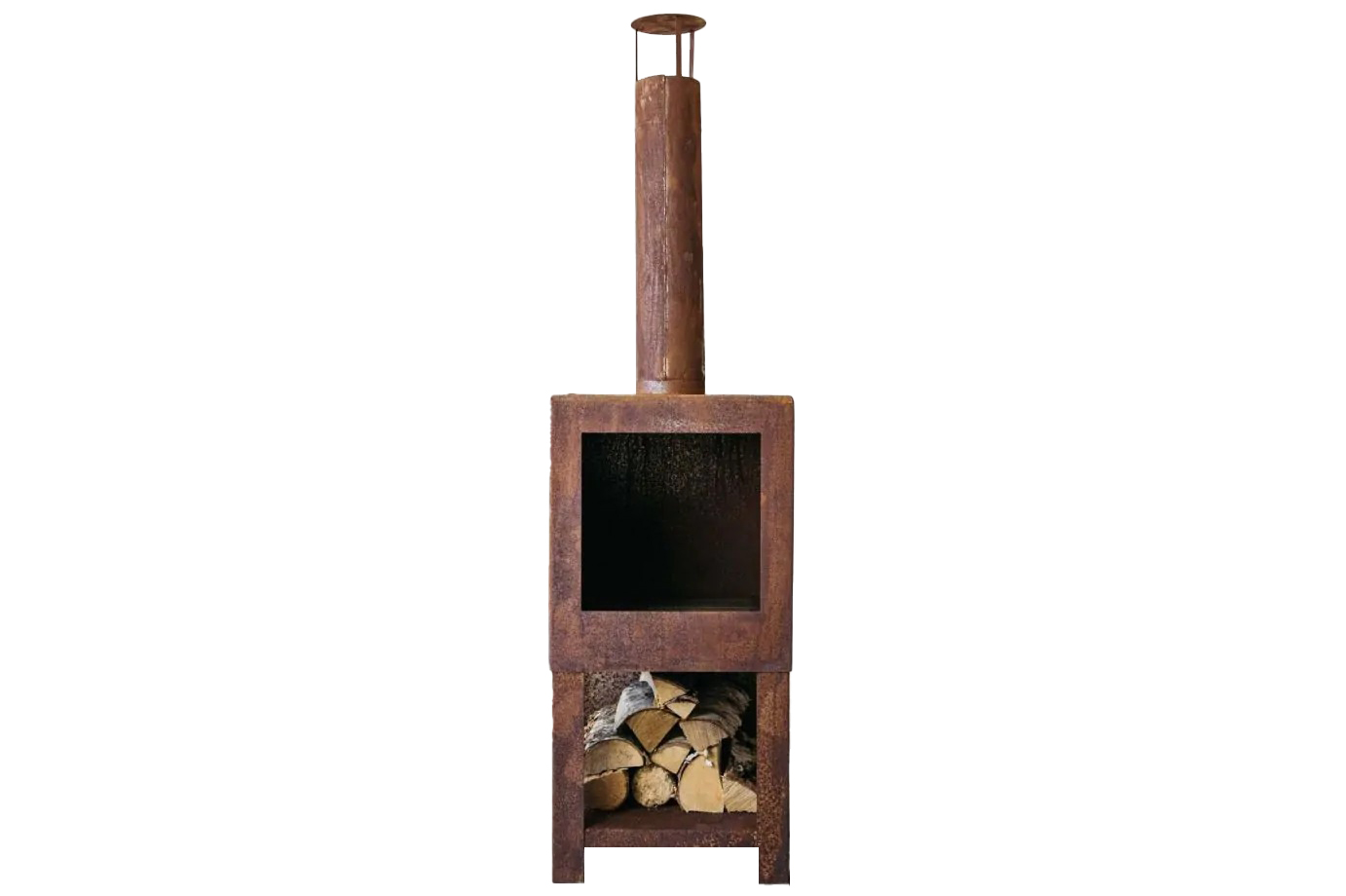 Graham & Green Oxidised rust log burner on a white background