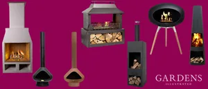 A selection of outdoor fireplaces A selection of outdoor fireplaces on a pink background