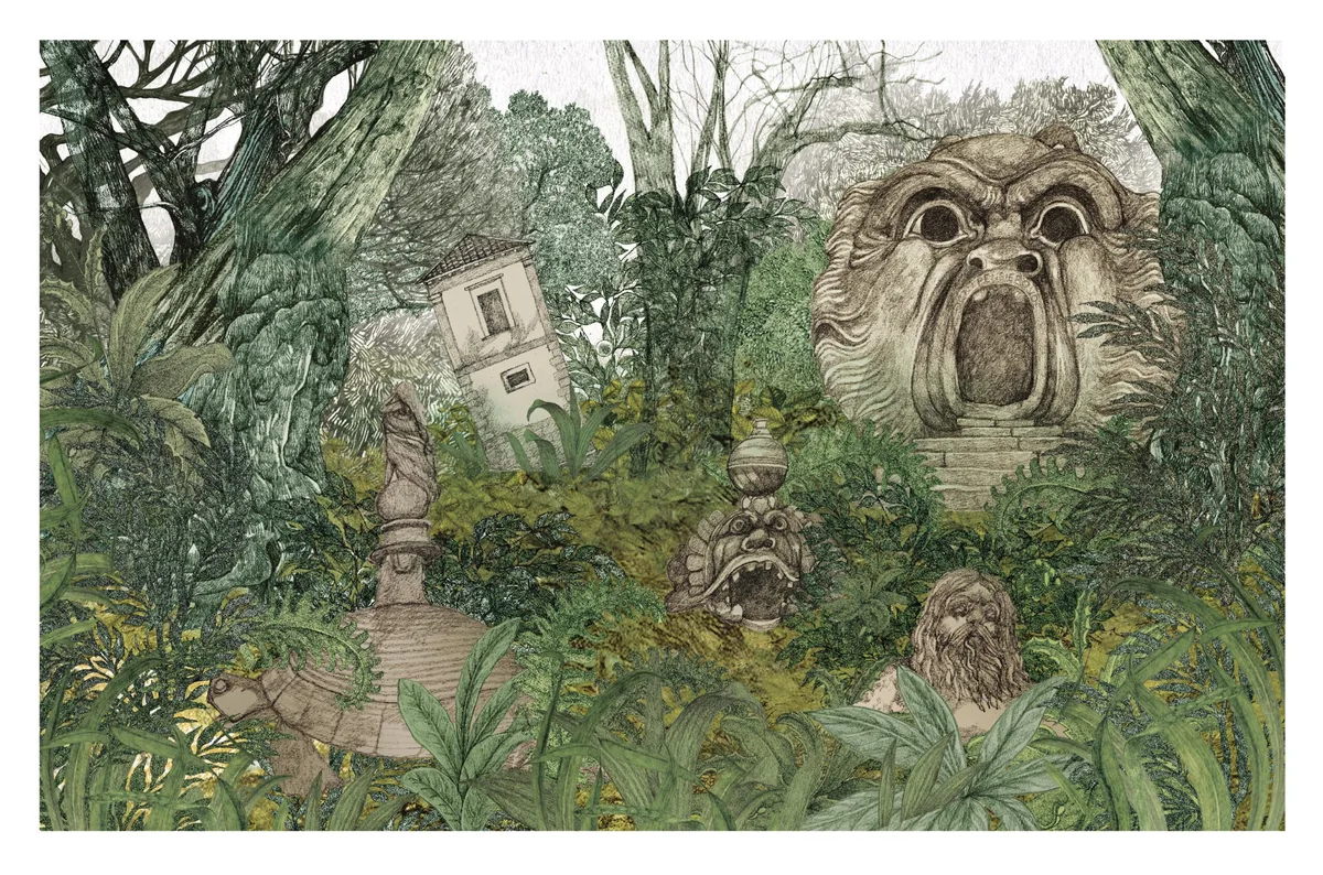 Lucille Clerc’s playful illustrations in Lost Gardens of the World capture the surreal nature of the Gardens of Bomarzo in Italy Lucille Clerc’s playful illustrations in Lost Gardens of the World capture the surreal nature of the Gardens of Bomarzo in Italy