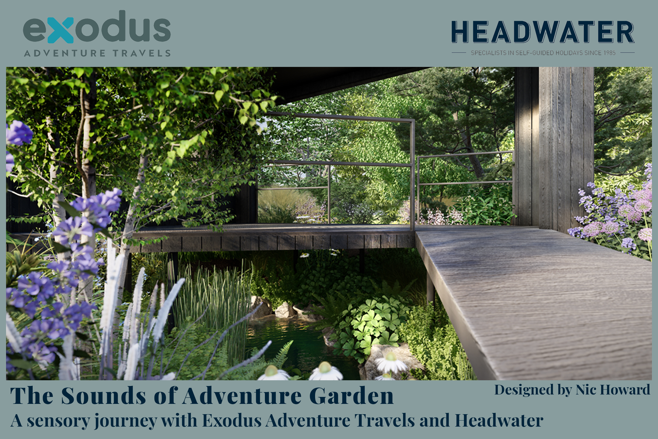 Hampton Court Palace Garden Festival 2024: The Sounds of Adventure Garden designed by Nic Howard - Show Garden