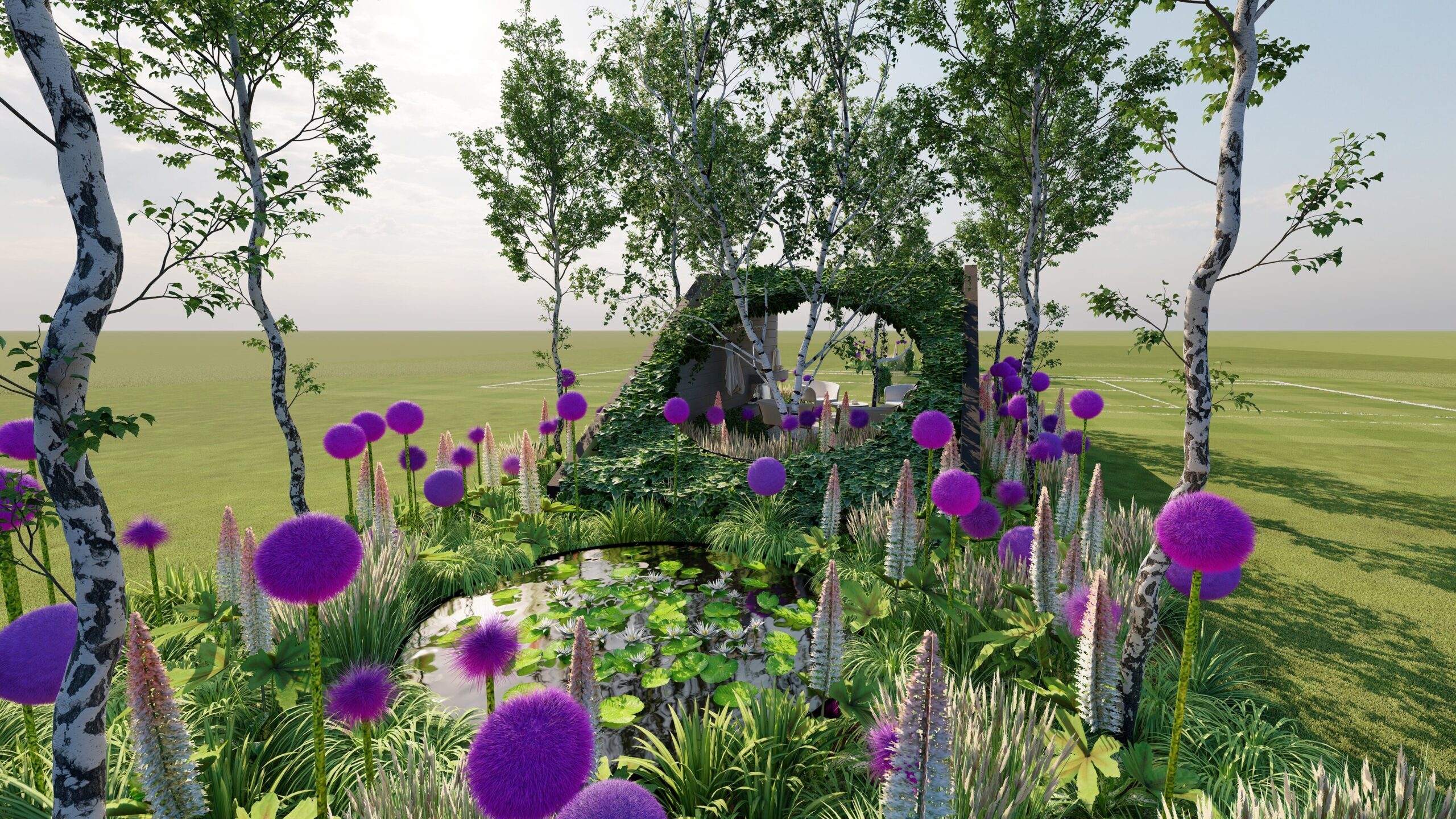 Hampton Court Palace Garden Festival 2024: Bond Landscape Design Match Point designed by Oliver Bond - Show Garden