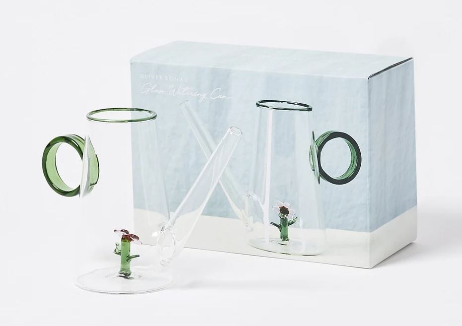 Small Flower Clear Glass Watering Can