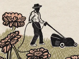 The gender stereotypes in gardening still exist An illustration of a man mowing and a woman pruning flowers
