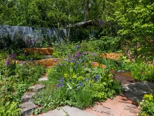 The Octavia Hill Garden by Blue Diamond with the National Trust. Designed by Ann-Marie Powell with the Blue Diamond Team. Sponsored by Blue Diamond Garden Centres and The National Trust. Show Garden. RHS Chelsea Flower Show 2024. Site no.321 The Octavia Hill Garden by Blue Diamond with the National Trust at RHS Chelsea Flower Show 2024. Designed by Ann-Marie Powell and the Blue Diamond team.