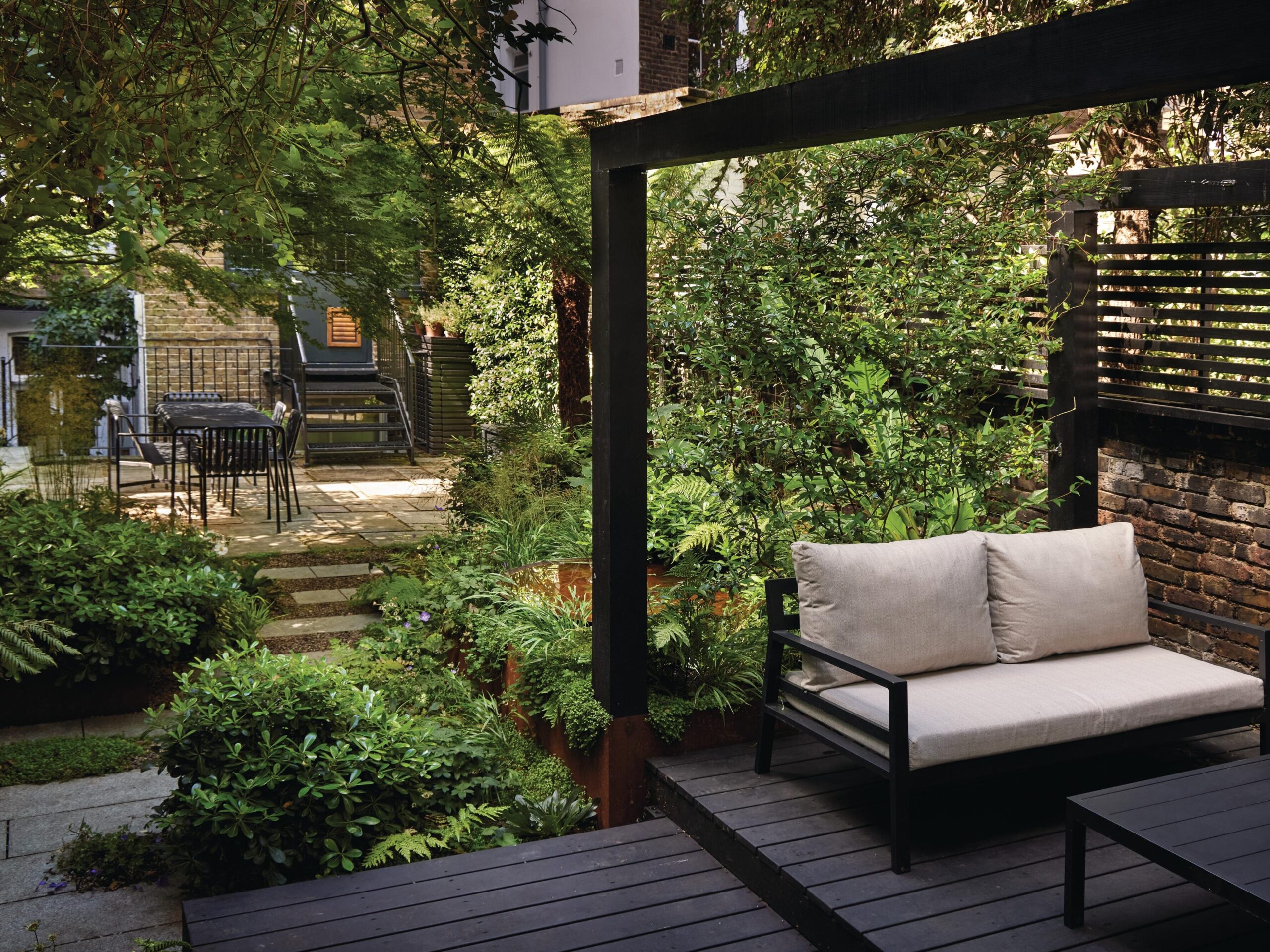 Garden seating and pergola