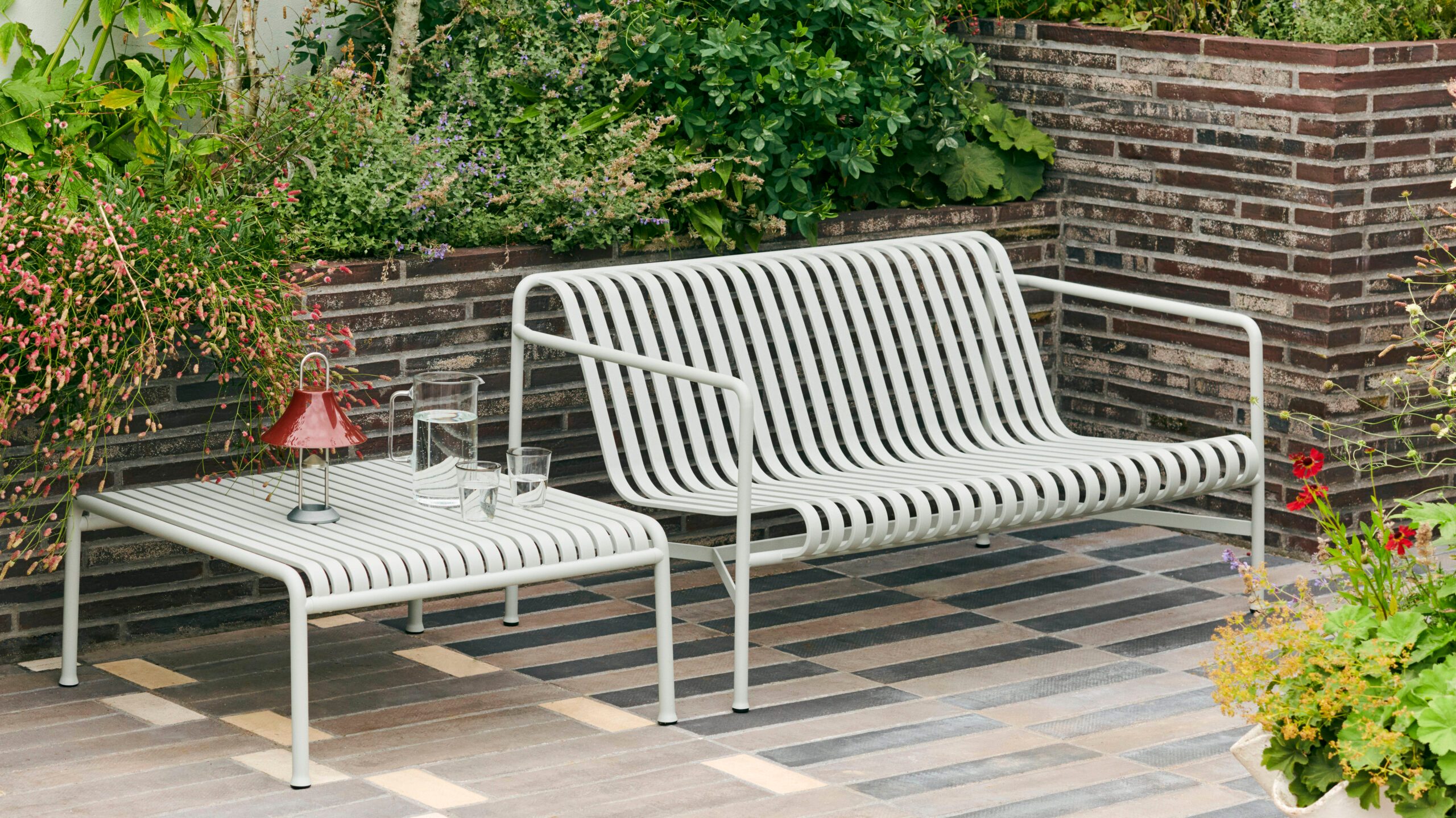 Hay Palissade low table sky grey and Palissade lounge sofa sky grey