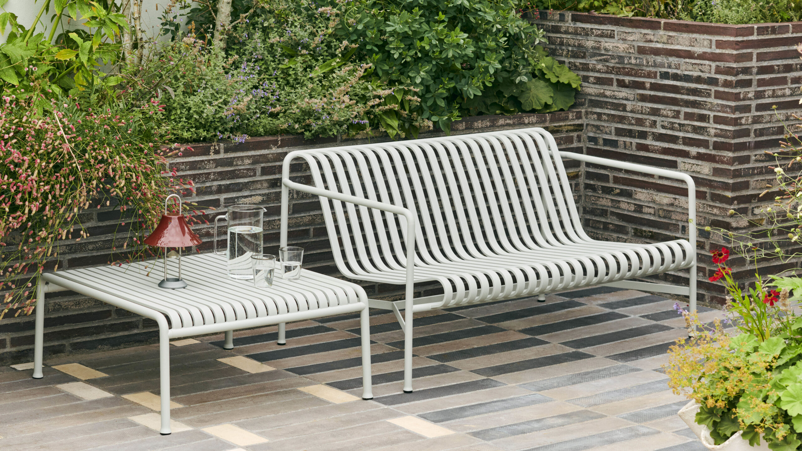 Hay Palissade low table sky grey and Palissade lounge sofa sky grey