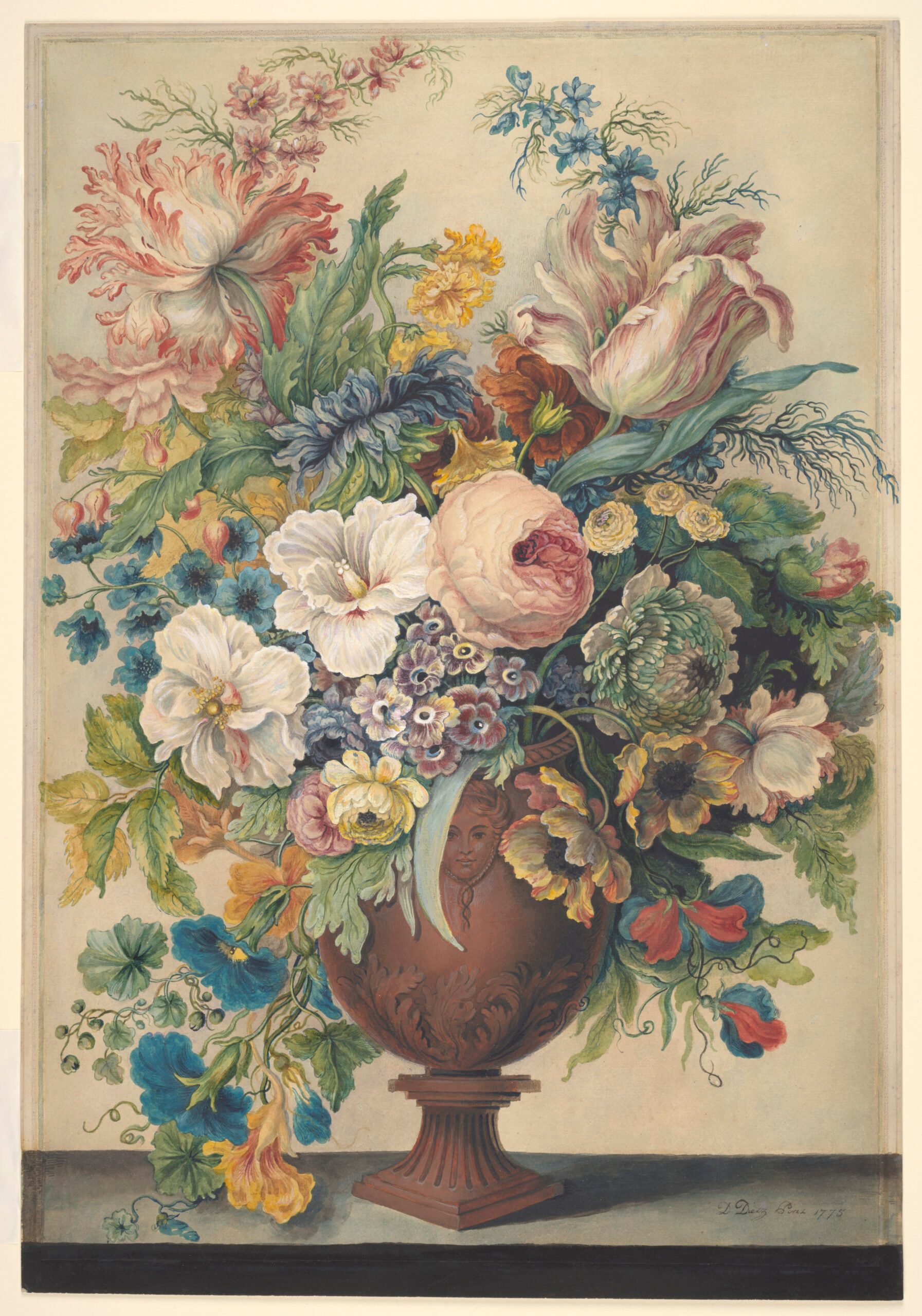 Diana Hill, Flowers in a vase which stands on a ledge, 1773. Photograph © The Fitzwilliam Museum, University of Cambridge.
