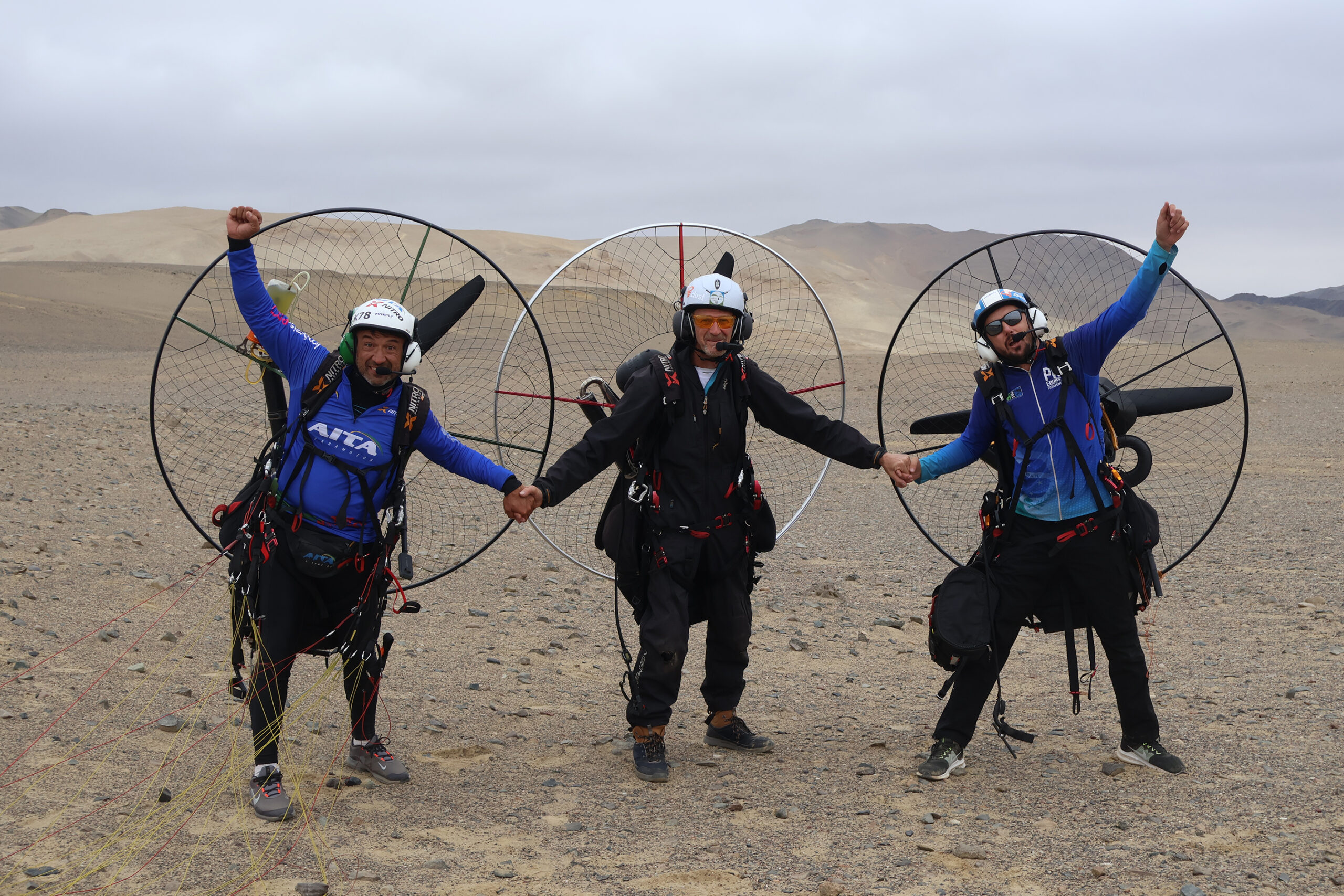 Paramotorists (left to right) Márcio Aita Júnior, Mike Campbell-Jones and Senderson Laurido