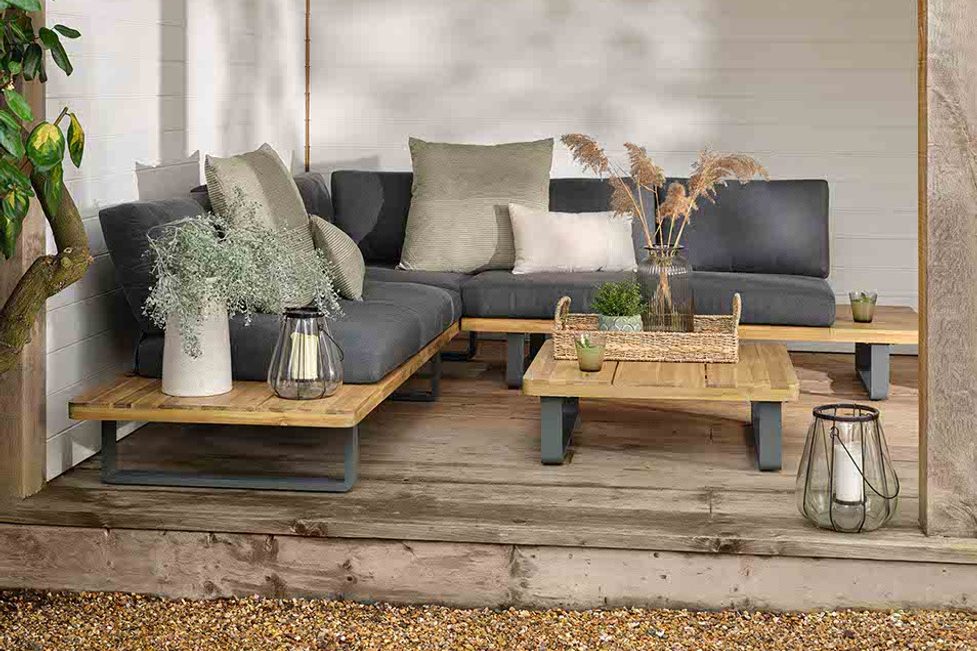 Garden Trading Bayworth Corner Sofa Set Natural under a covered terrace