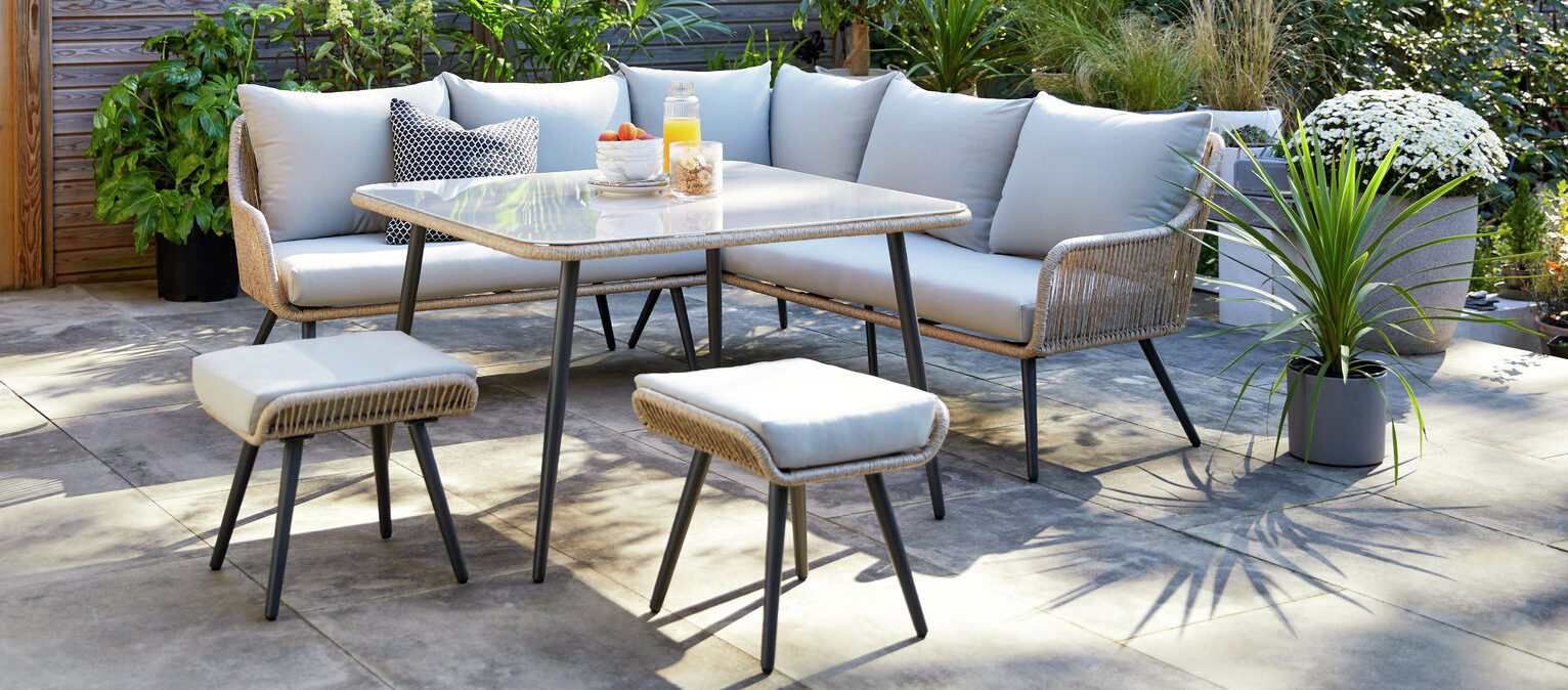 Habitat Malta 6 Seater Steel Corner Dining Set on a patio