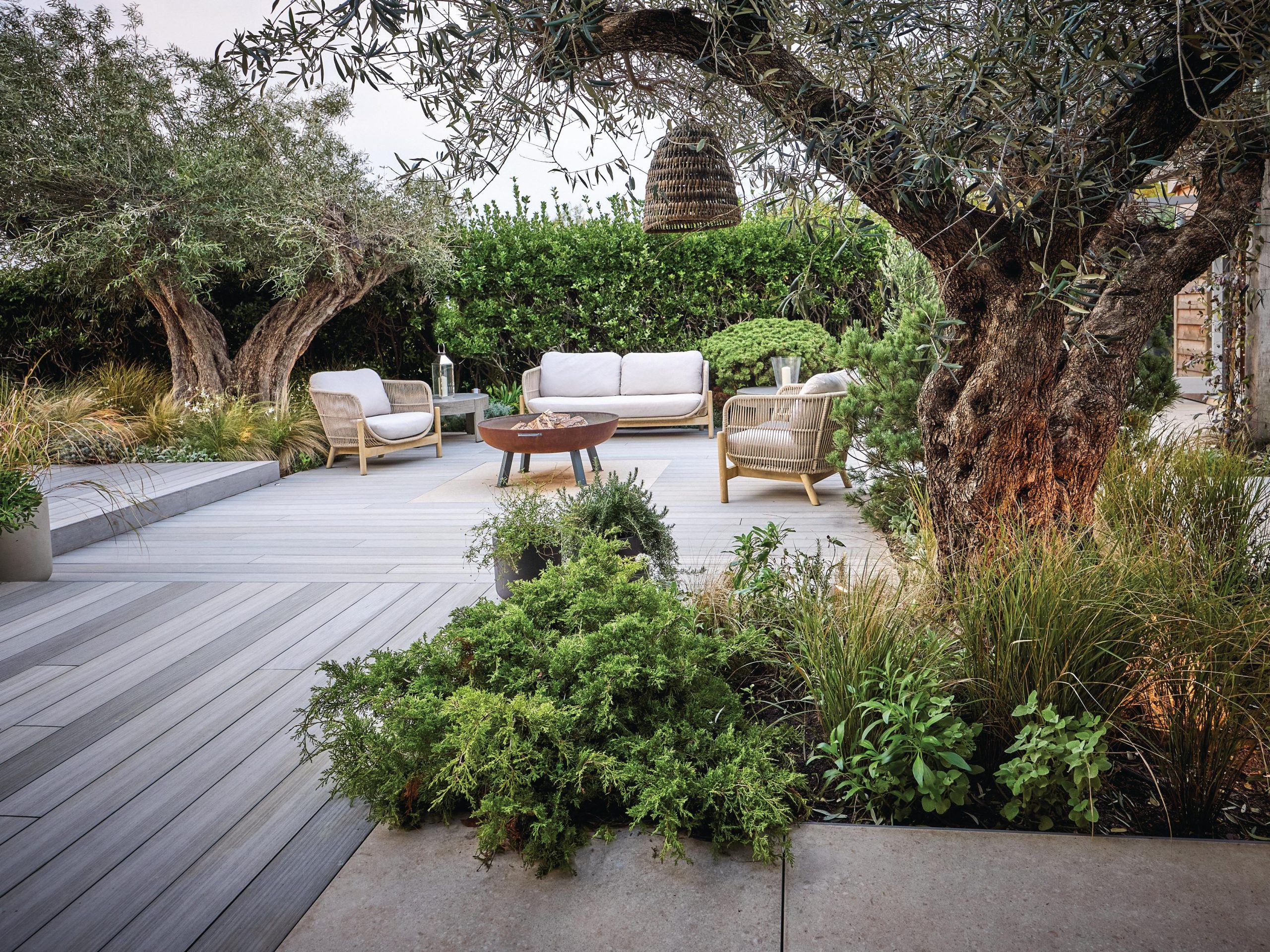 Outdoor seating and tree