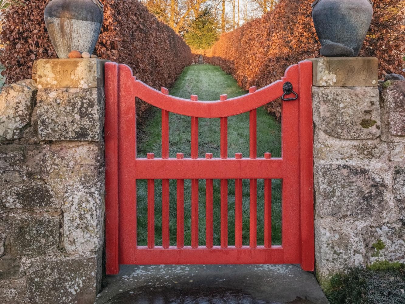 Red gate in garden