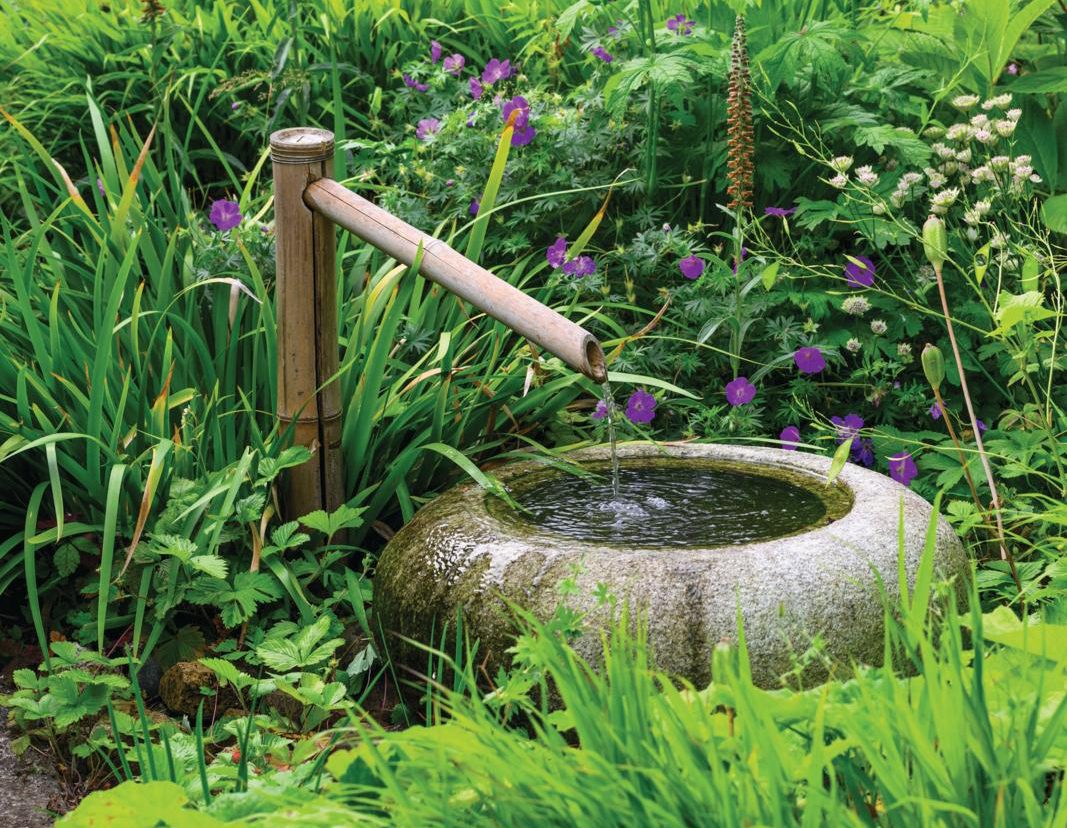 A bamboo and stone water feature