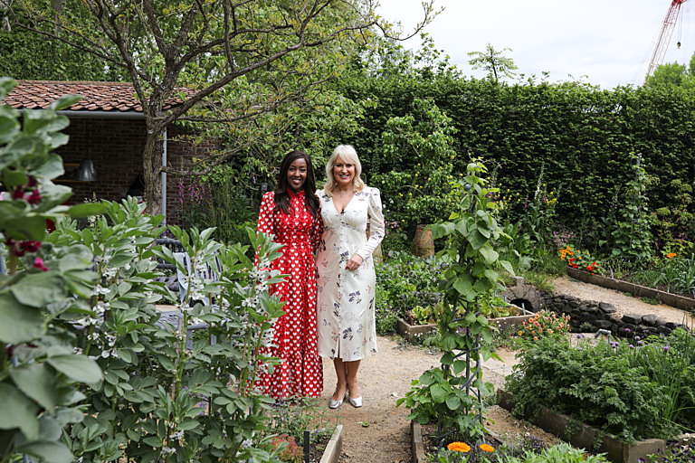 Angellica Bell and Nicki Chapman, presenting at the RHS Chelsea Flower Show