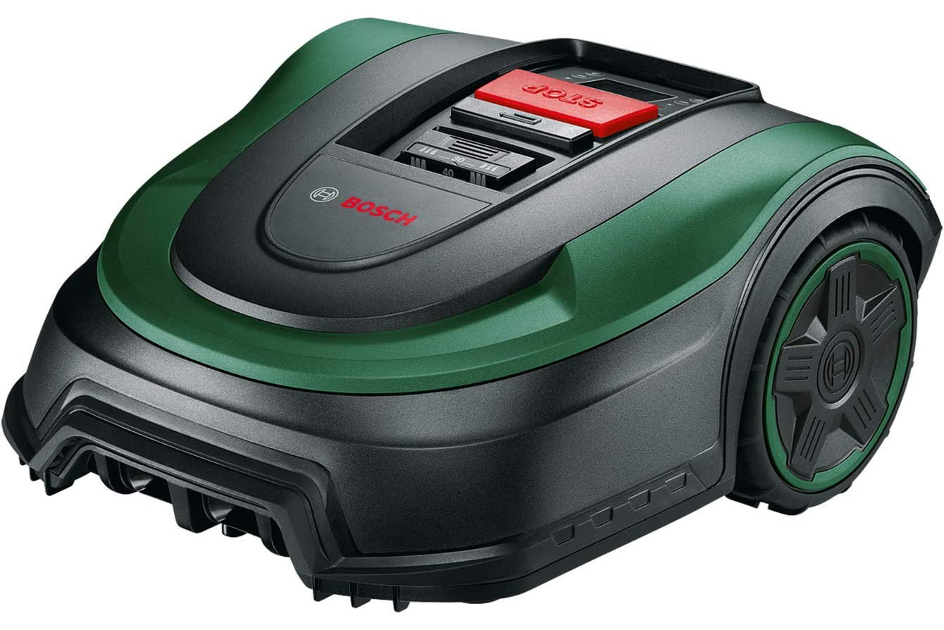 Bosch Robotic Lawnmower Indego S+ 500 on a white background